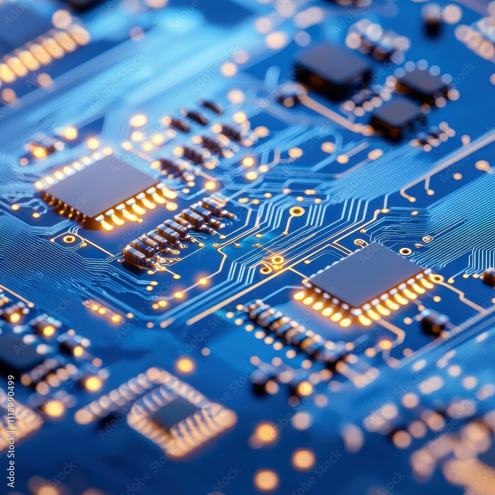 Aufkleber high tech circuit board close up of microchips electronics technology innovation computer hardware