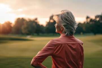 Fototapeta premium Generative AI Image of Golf Players Practicing in Golf Club Field