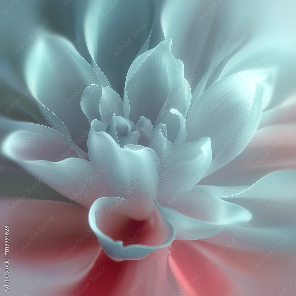 Aufkleber ethereal abstract flower with translucent light blue petals illuminated with pink underneath, creati
