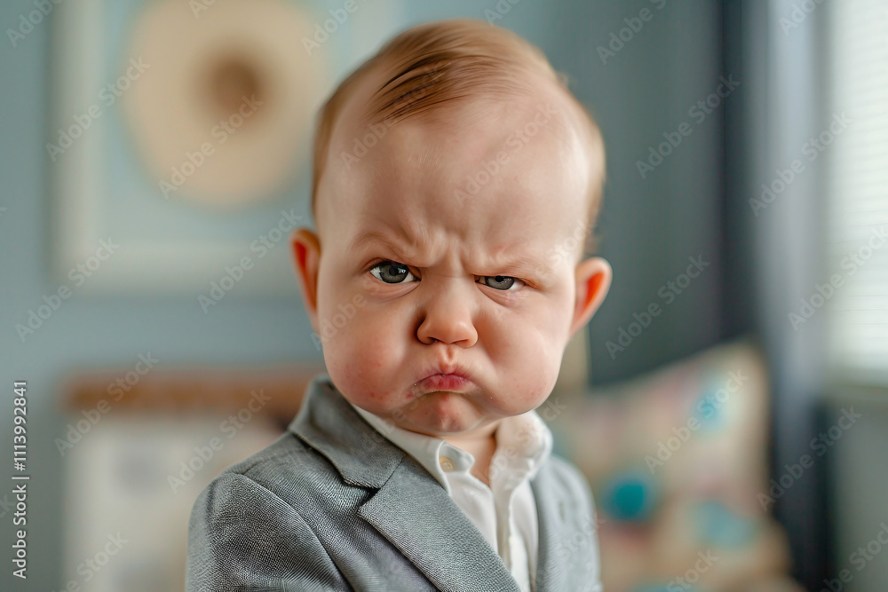 Poster created with generative ai image of small angry child boss