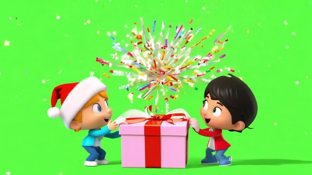  Unpacking The Christmas Gift,  excited children unpacking gift box, christmas surprise.  generative ai 