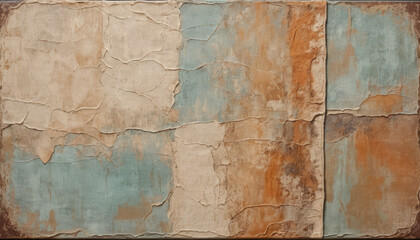 Fototapeta premium Artistic vintage canvas background with textured patches in muted shades of brown and beige
