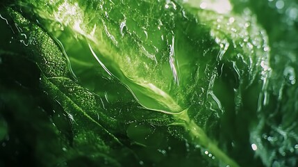 Abstract Green Leaf Texture Water Droplets