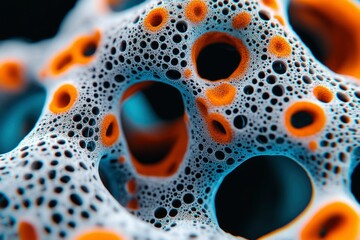 Abstract Cellular Structure Microscopic Organic Form with Orange and White Bubbles