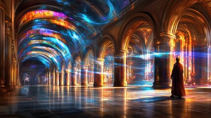 Obraz premium Mystical Hallway with Energy Beams.