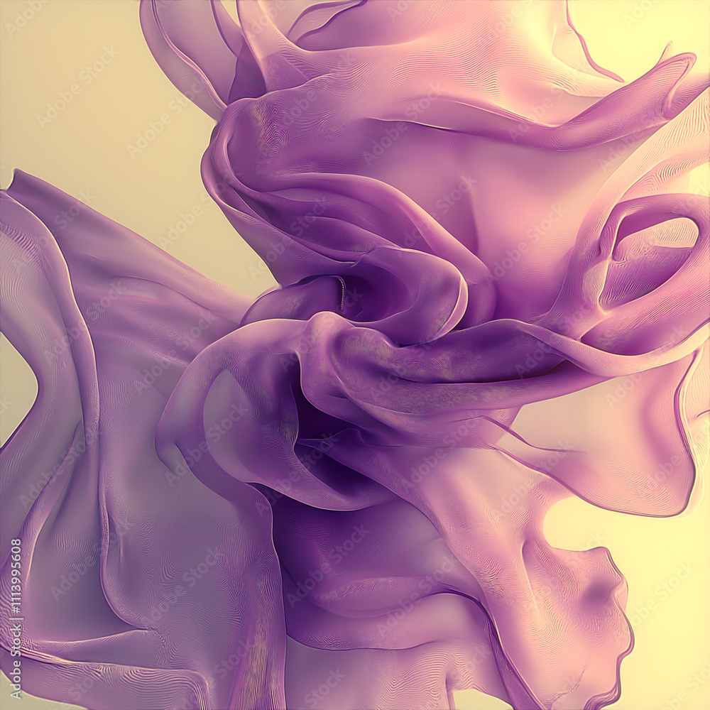 Aufkleber three-dimensional abstract illustration with soft, undulating shapes of translucent pink fabric. con
