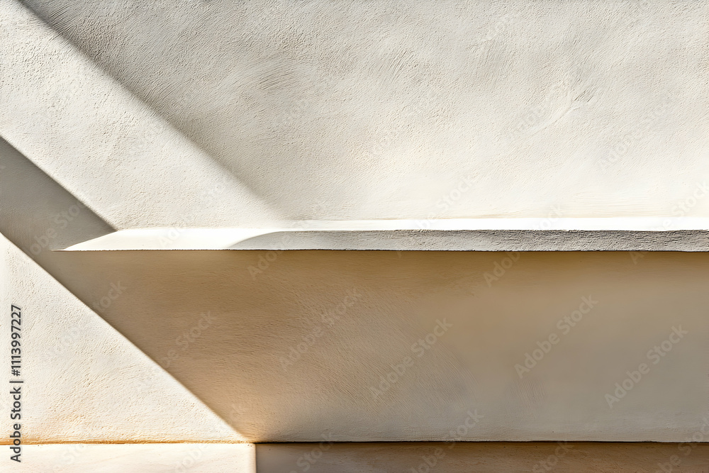 Poster abstract architectural image featuring contrasting textures and sunlight shadows on a minimalist bei