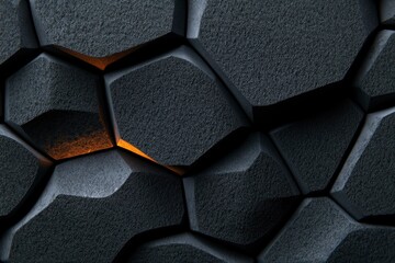 Abstract Dark Grey Stone Texture with Glowing Crevices - Modern Geometric Background