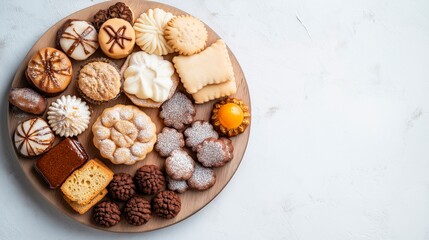 Fototapeta premium Plate of traditional holiday treats for Epiphany on a minimalist light background