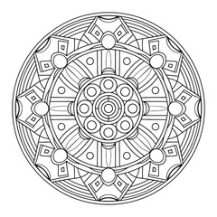 Black and White Easy Hand Drawing Mandala Vector Coloring Page to Color.
