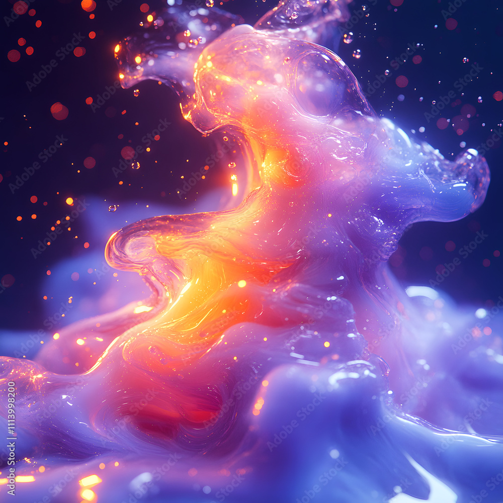 Poster abstract illustration of a splash of colored thick liquid with smooth transitions between blue and p