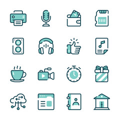 This image displays a collection of icons, representing various digital tools and services