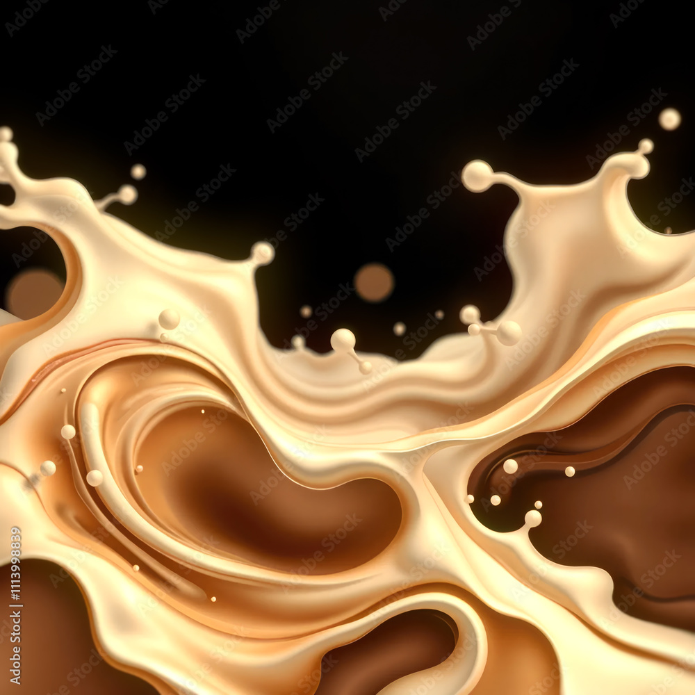 Poster Abstract composition of milk and coffee flows creating a sense of movement. Modern background