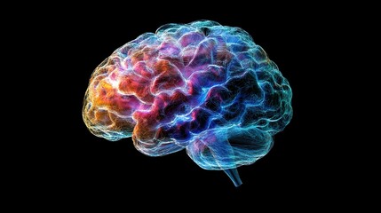 A digital representation of a human brain, with glowing lines and nodes connecting various areas.