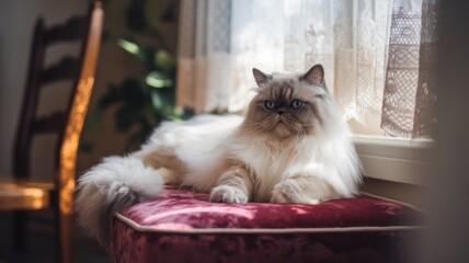 Majestic Persian cat reclining in golden light
