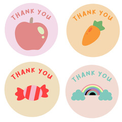 thank you sticker, circle thank you sticker, thank you kawai, set of cute thank you card