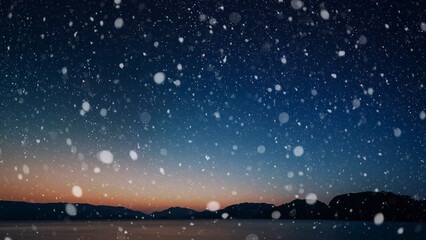 winter christmas background with falling snow at night