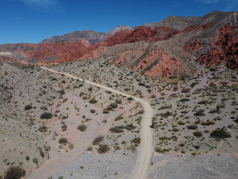 Aerial view of a road on the mountains in Uquia, Jujuy. Near Quebrada de las Se&ntilde;oritas.