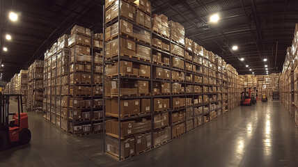 Fototapeta premium 床から天井まで積み上げられたダンボールの倉庫