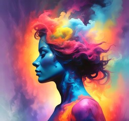 Illustration of woman silhouette with dramatic glowing background.