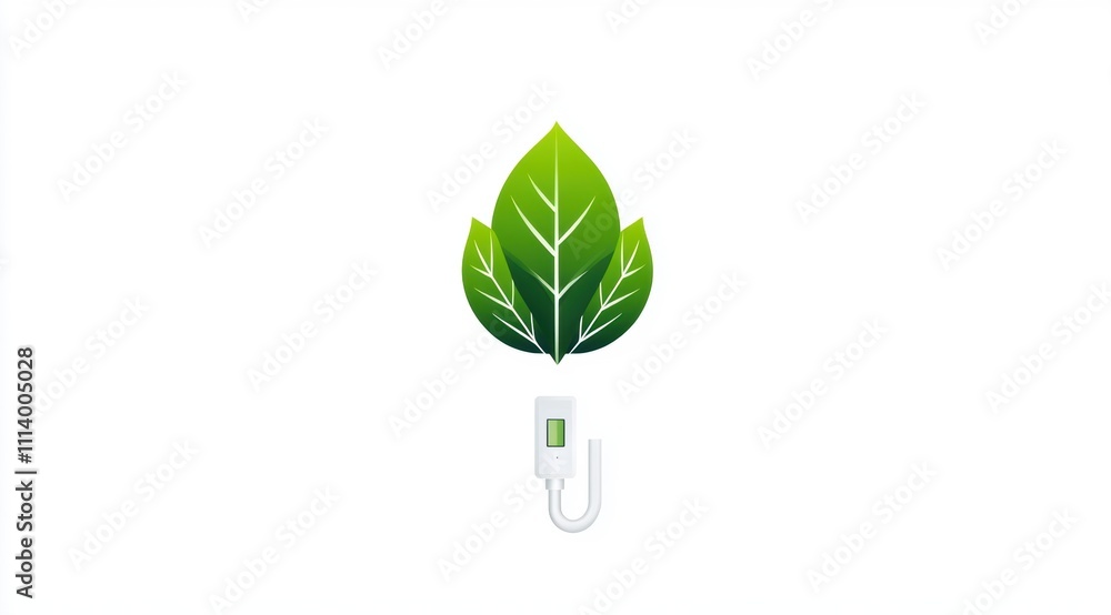 Poster a simple vector logo depicting an eco-friendly leaf, combining the shape and structure of power char