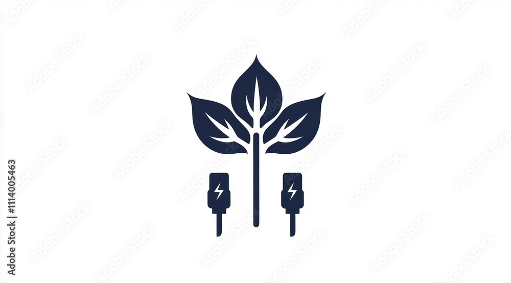 Poster a simple vector logo depicting an eco-friendly leaf, combining the shape and structure of power char