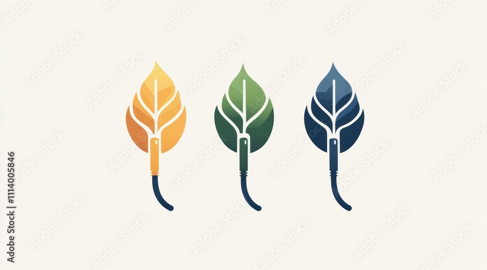 Poster a simple vector logo depicting an eco-friendly leaf, combining the shape and structure of power char