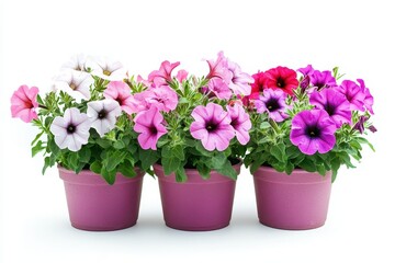 Obraz premium Isolated potted petunias on a white background Clipping path