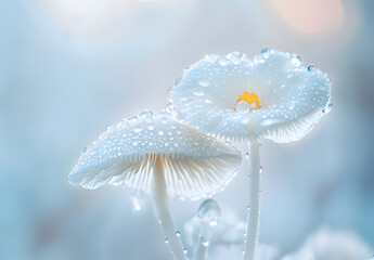 Snow Mushroom Extract, Delicate white snow mushrooms with dew drops