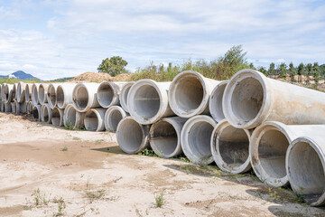 a lot of concrete culverts for construction.