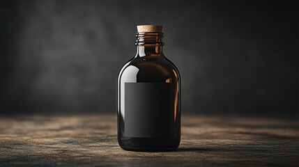  Black bottle with blank label.