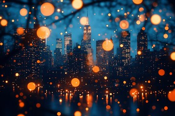 Enchanting Cityscape at Night with Bokeh Lights