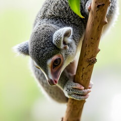Obraz premium Grey Loris Loris lydekkerianus Head downwards looking down from a branch