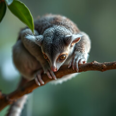 Obraz premium Grey Loris Loris lydekkerianus Head downwards looking down from a branch