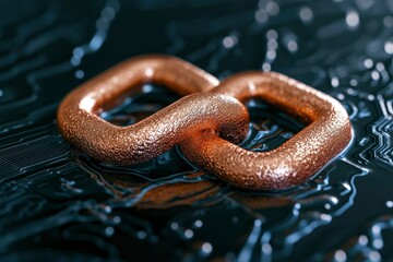Obraz premium Copper Chain Link on Circuit Board - Technology and Connection Concept