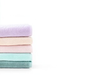 Neatly Stacked Pastel-Colored Towels on White Background for Home Decor