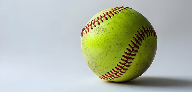 A solitary softball isolated on a white background, ideal for use in sports-related projects or to showcase baseball equipment and accessories.