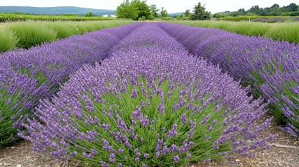Rows of Lavender Plants in a Field
