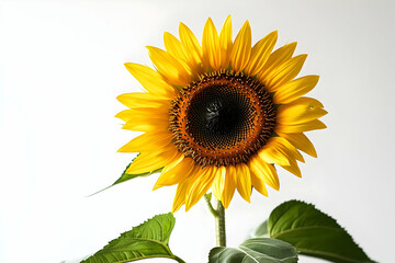 Obraz premium A vibrant sunflower, its petals facing the sun, isolated on a white background, perfect for use in fresh and natural-themed graphics.