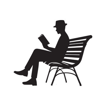 recommend clip art: A minimalist illustration of a black silhouette of a person sitting on a park bench reading a book.