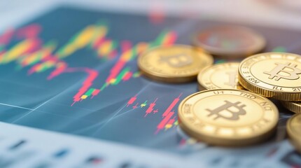 Golden Coins Stacked with Graph in Background Displaying Market Trends. Generator AI