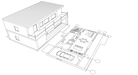 house traditional architecture plan 3d illustration	
