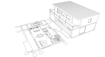 house traditional architecture plan 3d illustration	
