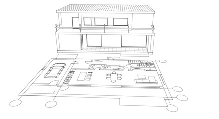 house traditional architecture plan 3d illustration	
