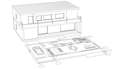 house traditional architecture plan 3d illustration	
