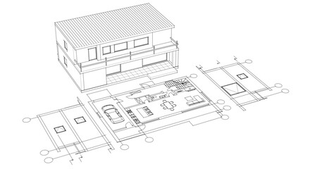 Fototapeta premium house traditional architecture plan 3d illustration 