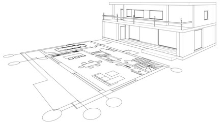 Fototapeta premium house traditional architecture plan 3d illustration 