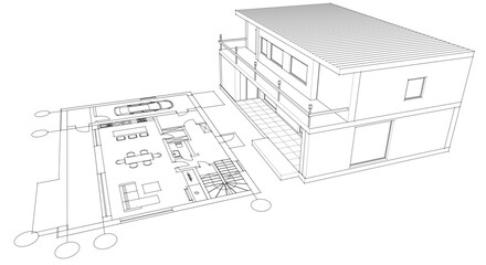 house traditional architecture plan 3d illustration	
