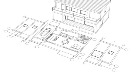 house traditional architecture plan 3d illustration	
