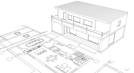 house traditional architecture plan 3d illustration	

